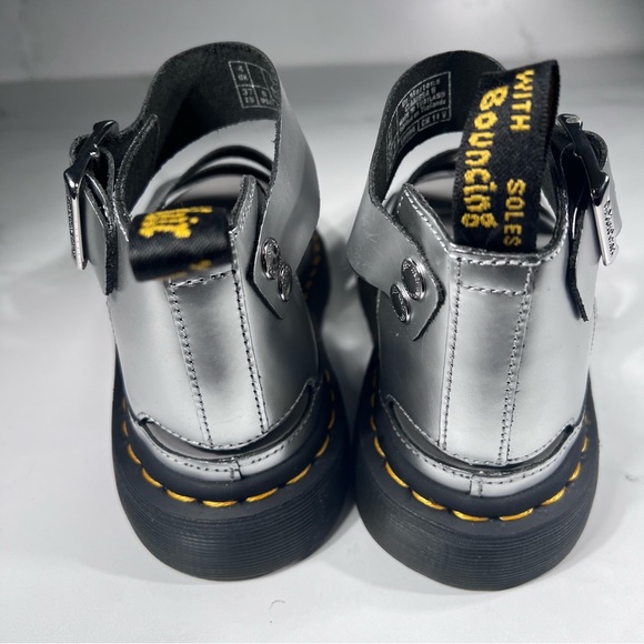 Dr Martens Clarissa II Silver Metallic Calf Black Leather Platform Sandals - Picture 6 of 10